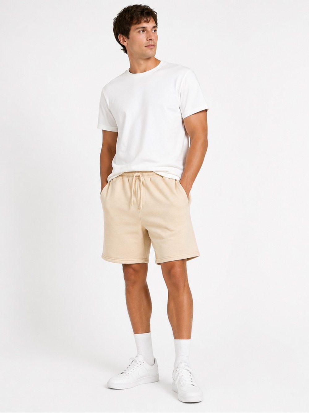 Zara Men’s Beige Relaxed Fit Drawstring Shorts L-XL Elastic Waist Pockets‎ NEW